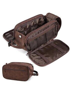 Toiletry Bag for Men Hanging Travel Dopp Kit Organizer PU Leather